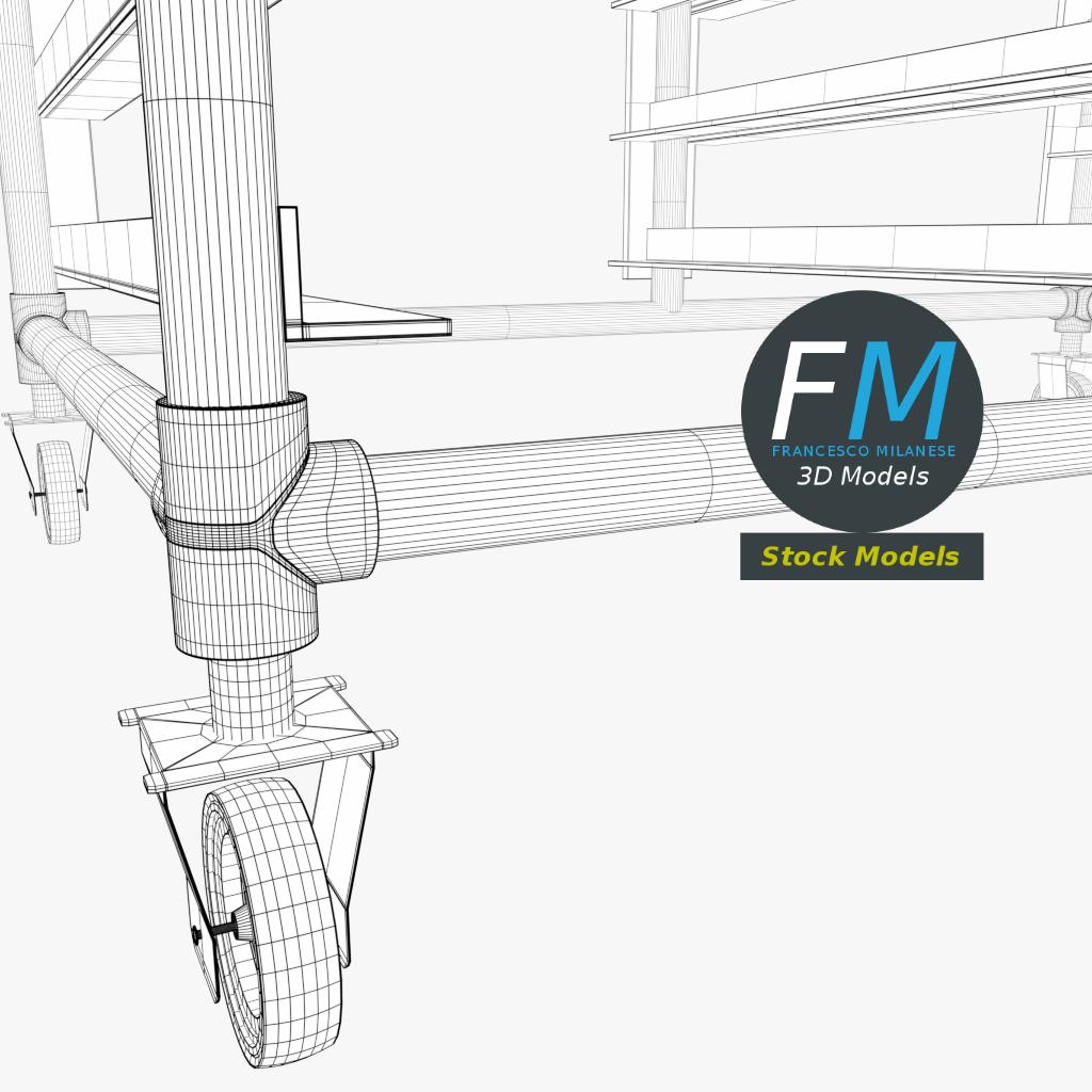 3D-Modell - Doppelter Tablettwagen für Kantinen - 08