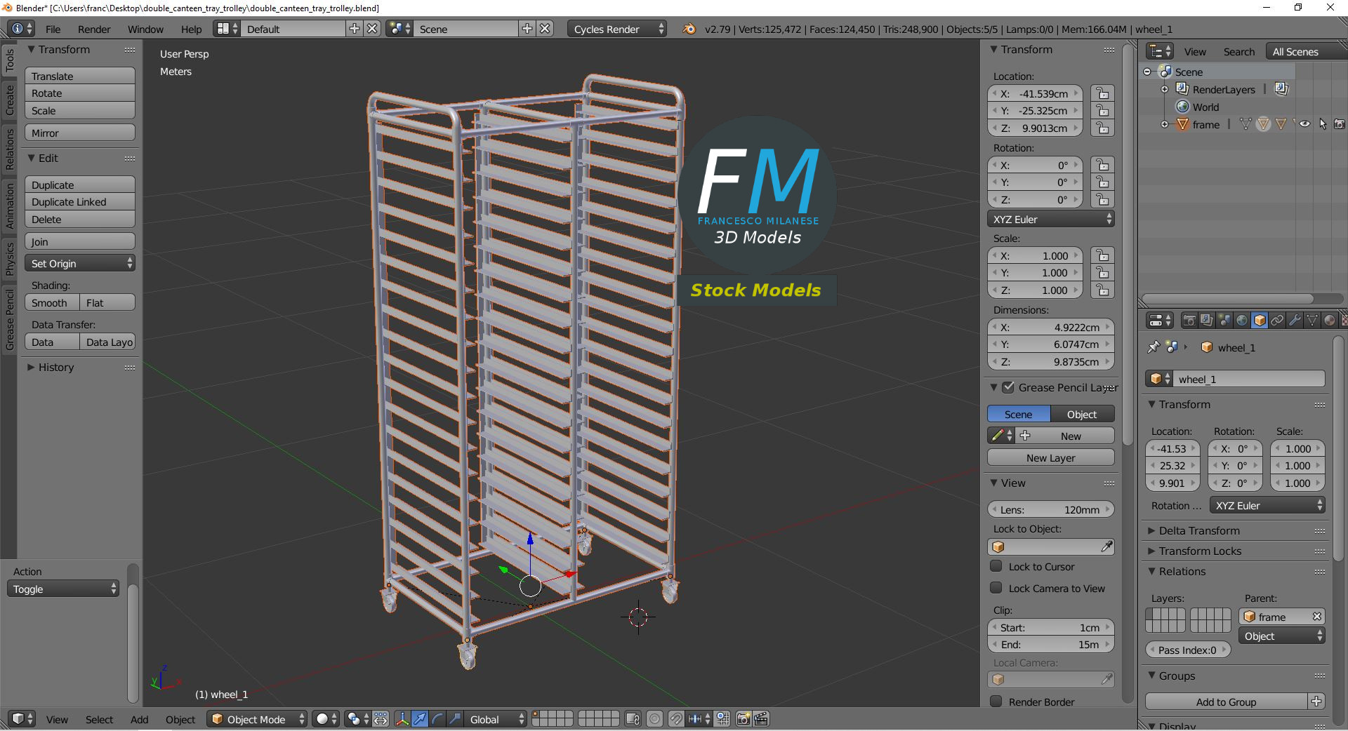 3D-Modell - Doppelter Tablettwagen für Kantinen - 09