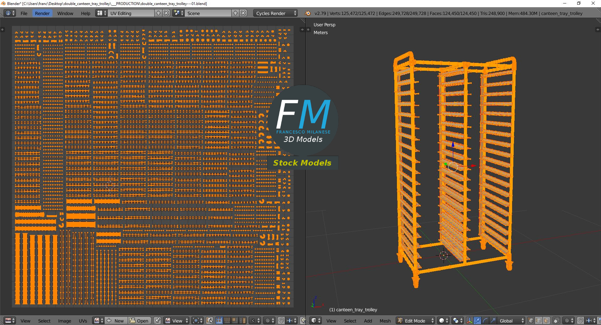 3D-Modell - Doppelter Tablettwagen für Kantinen - 10