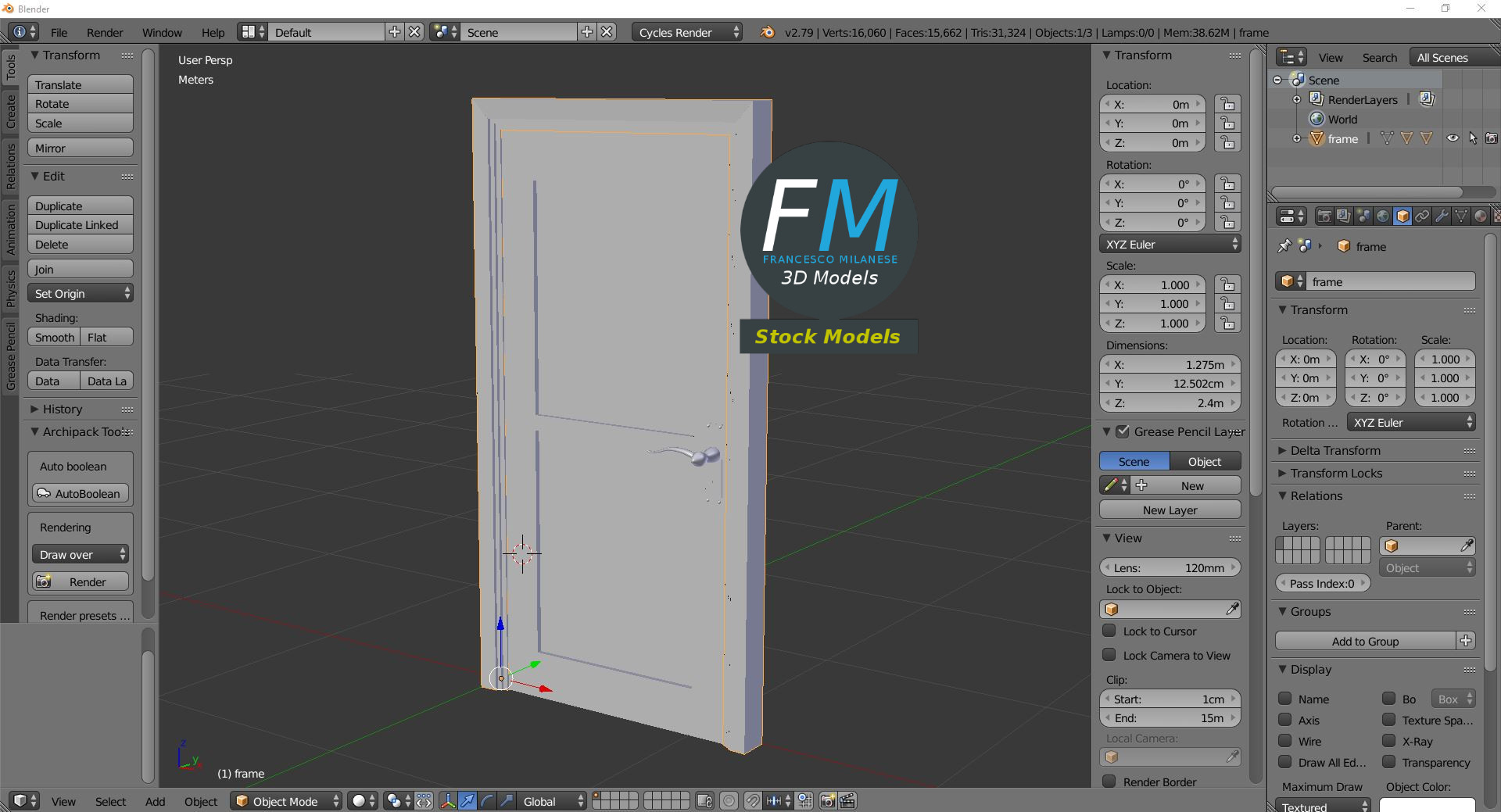 3D-Modell - Doppelte Glastür - 09