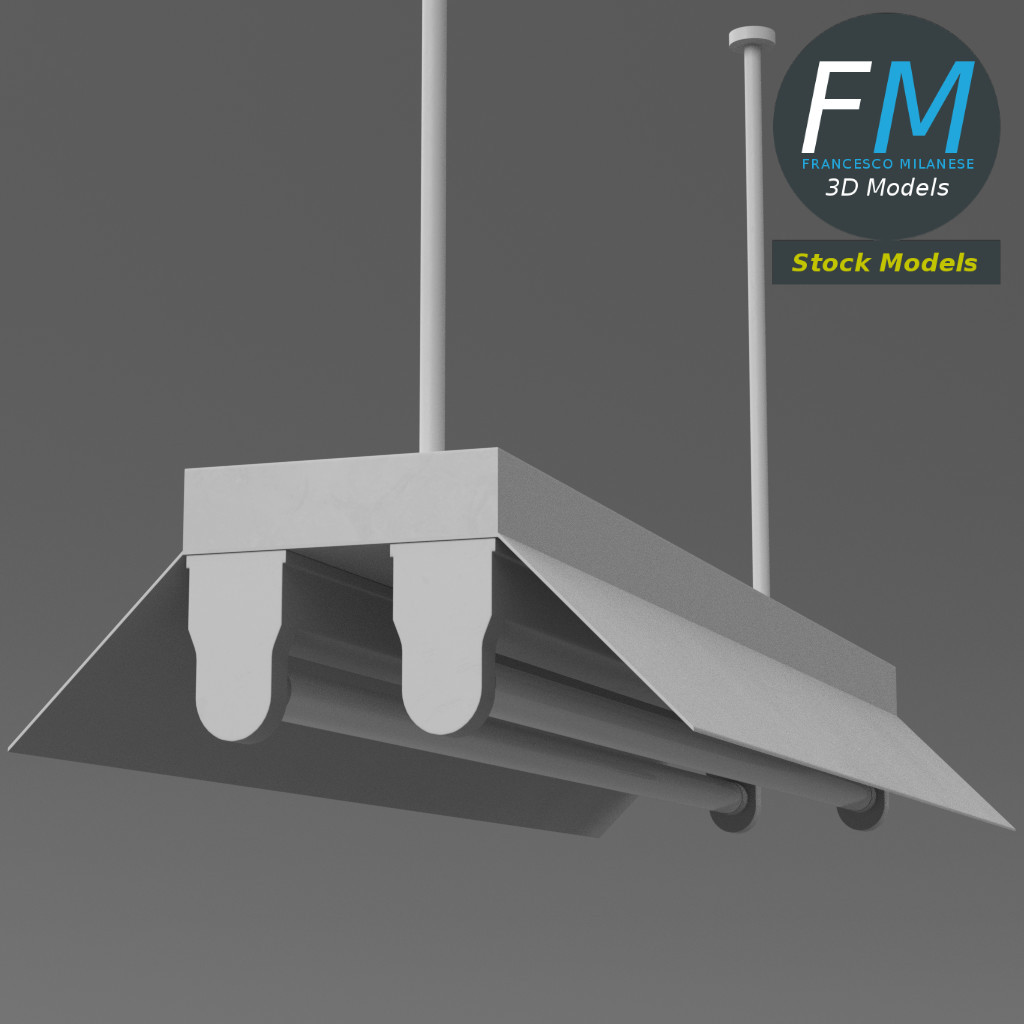 3D-Modell - Deckenleuchte mit Doppelröhre - 05