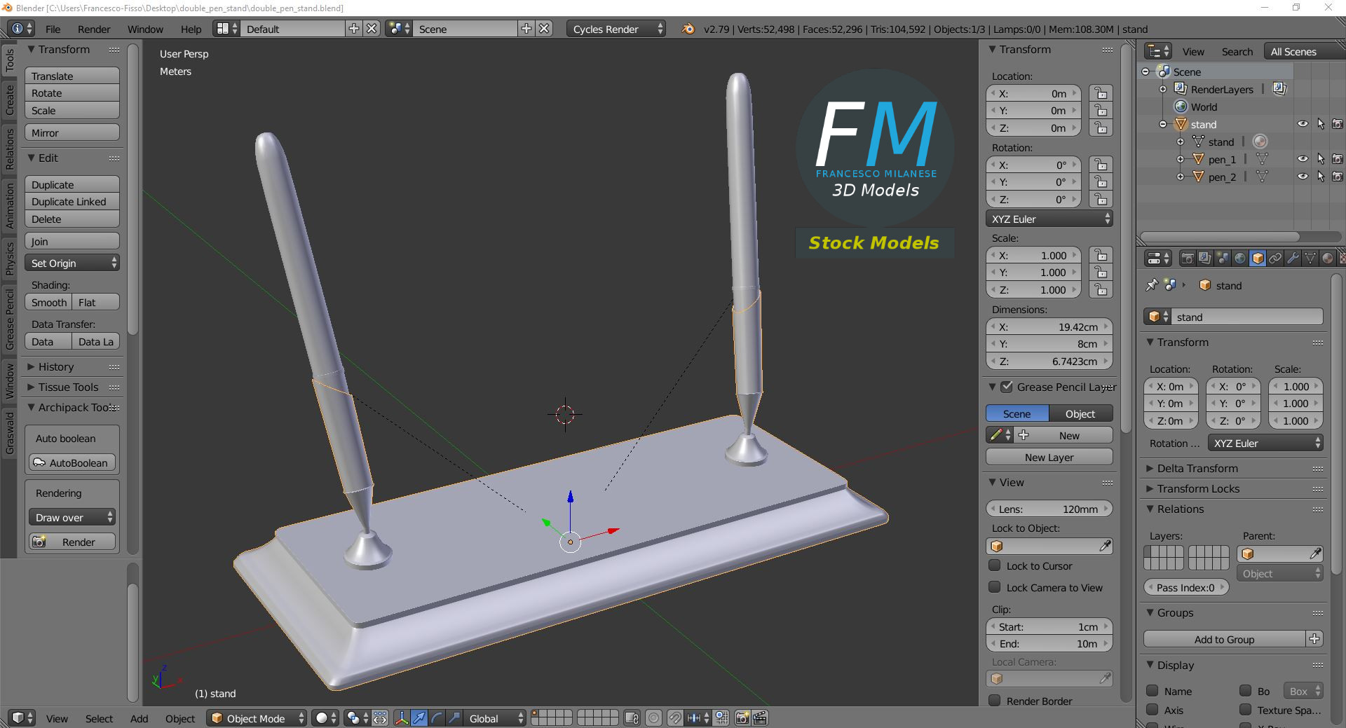 3D-Modell - Doppelter Stifthalter - 09