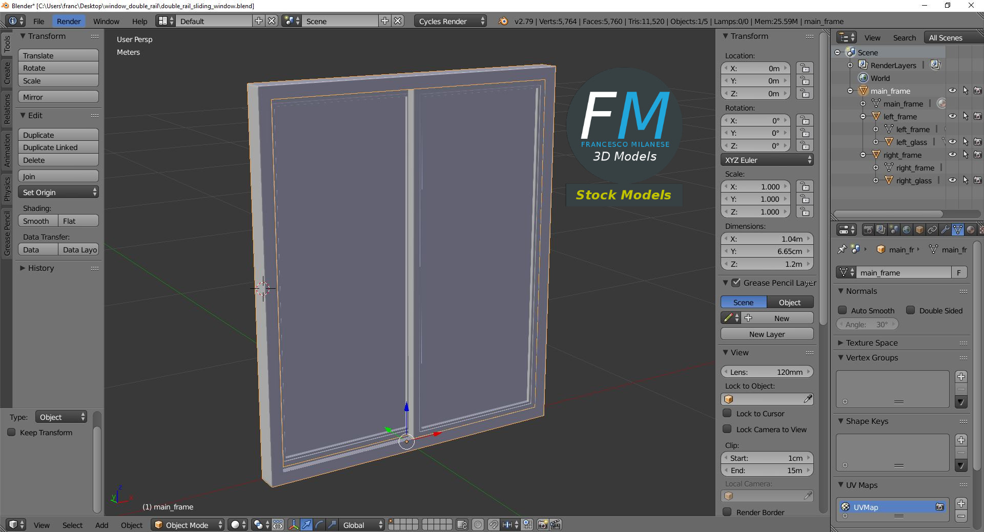 3D-Modell - Schiebefenster mit Doppelschiene - 09