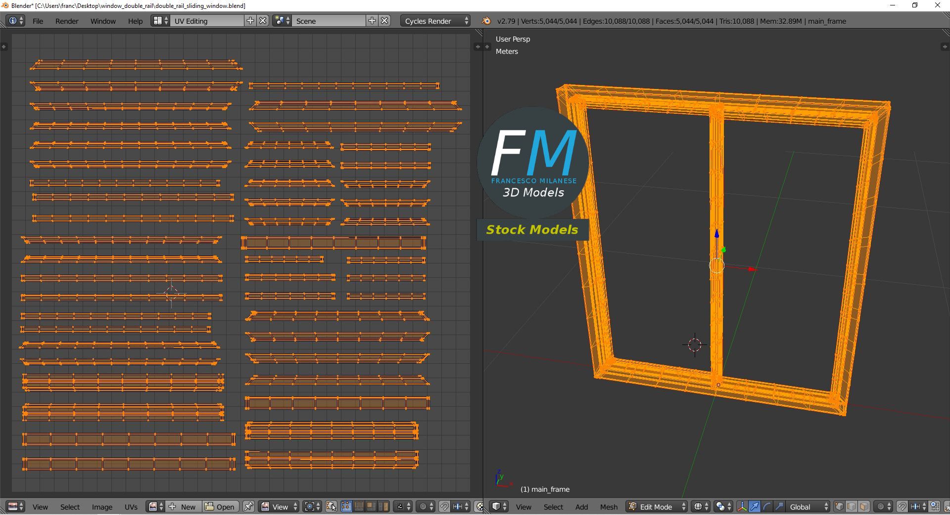 3D-Modell - Schiebefenster mit Doppelschiene - 10