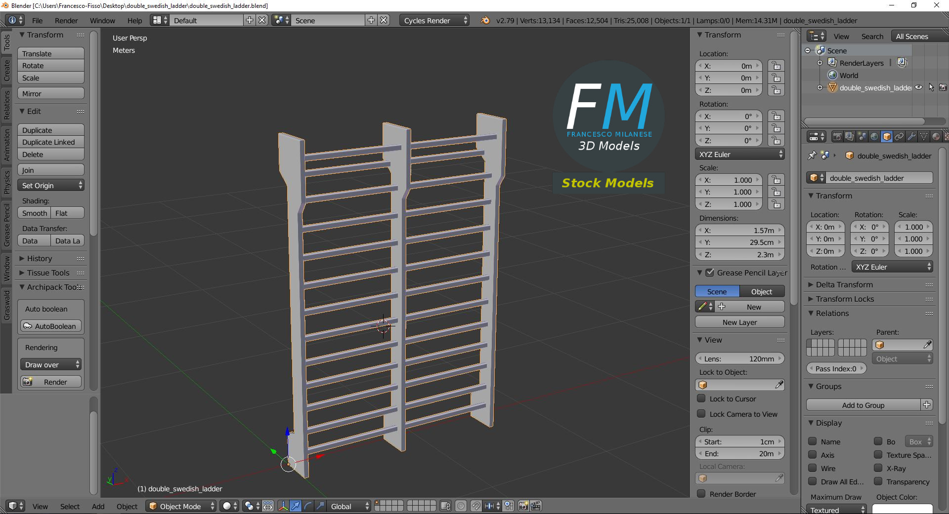 3D-Modell - Doppelte Sprossenwand - 09