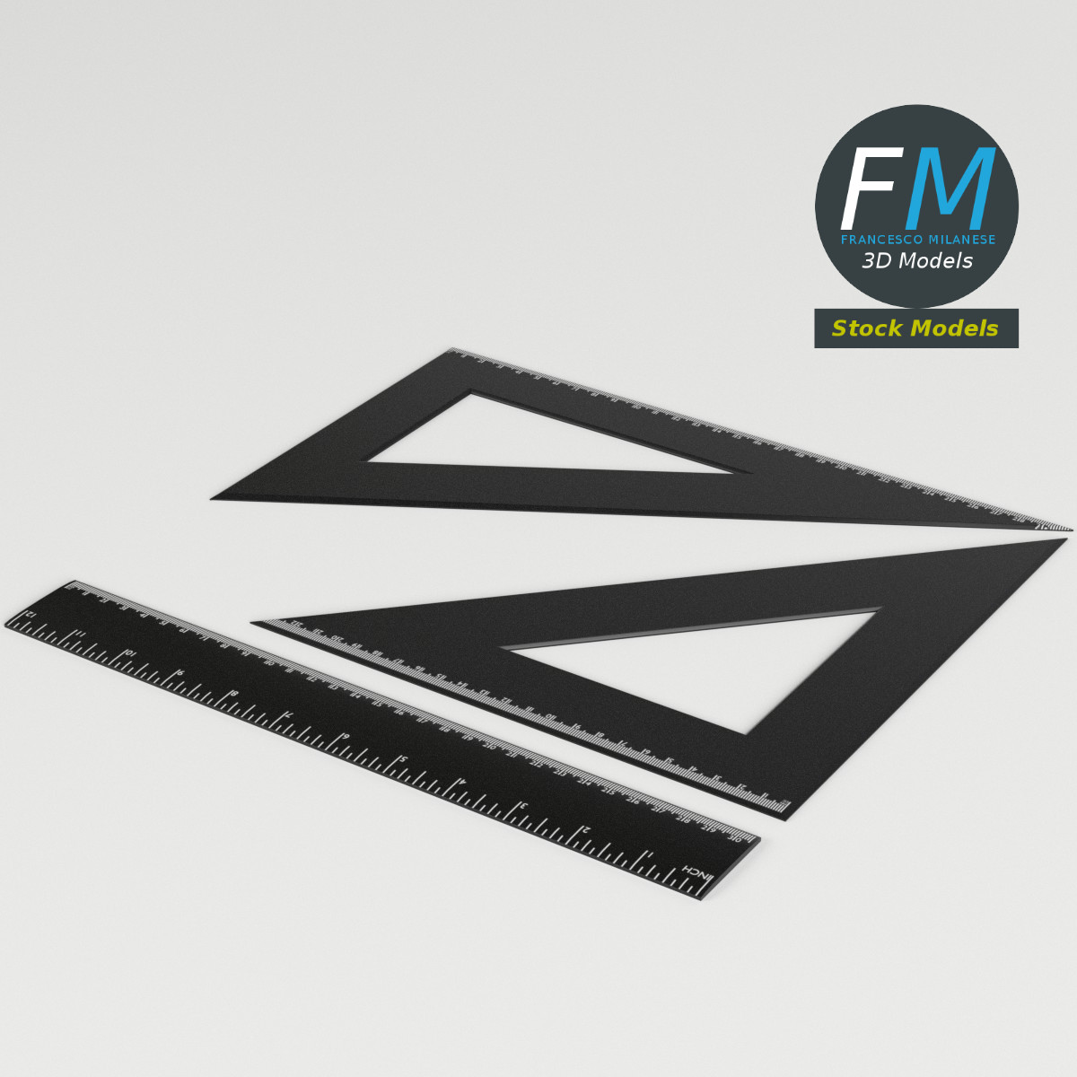 3D-Modell - Zeichenlineal und Geodreiecke - 02