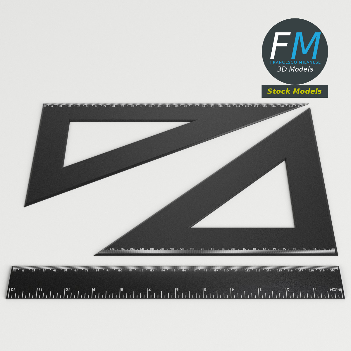 3D-Modell - Zeichenlineal und Geodreiecke - 06