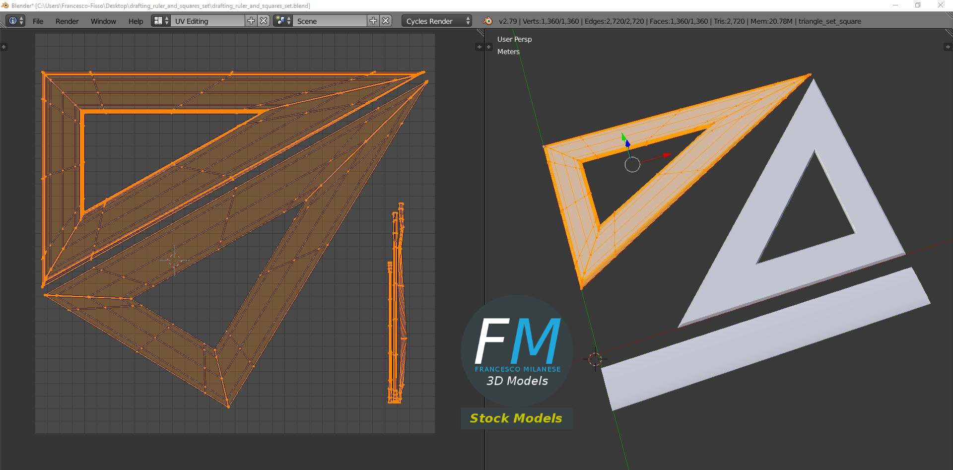3D-Modell - Zeichenlineal und Geodreiecke - 10