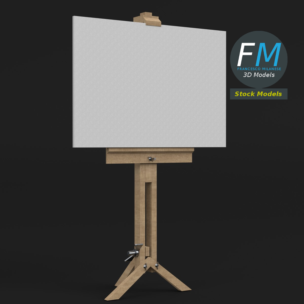 3D-Modell - Zeichenleinwand auf Dreibeinstaffelei - 01