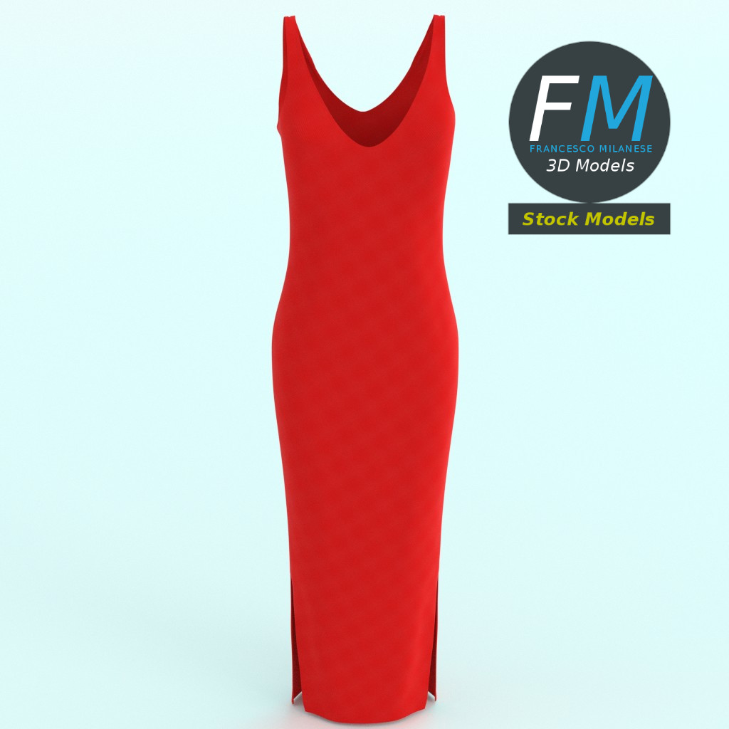 3D-Modell - Rotes Ärmelloses Maxikleid - 01