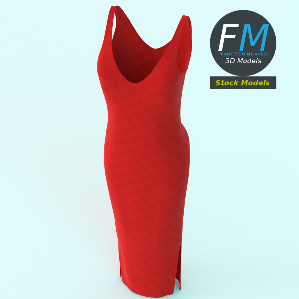 3D-Modell - Rotes Ärmelloses Maxikleid - 02