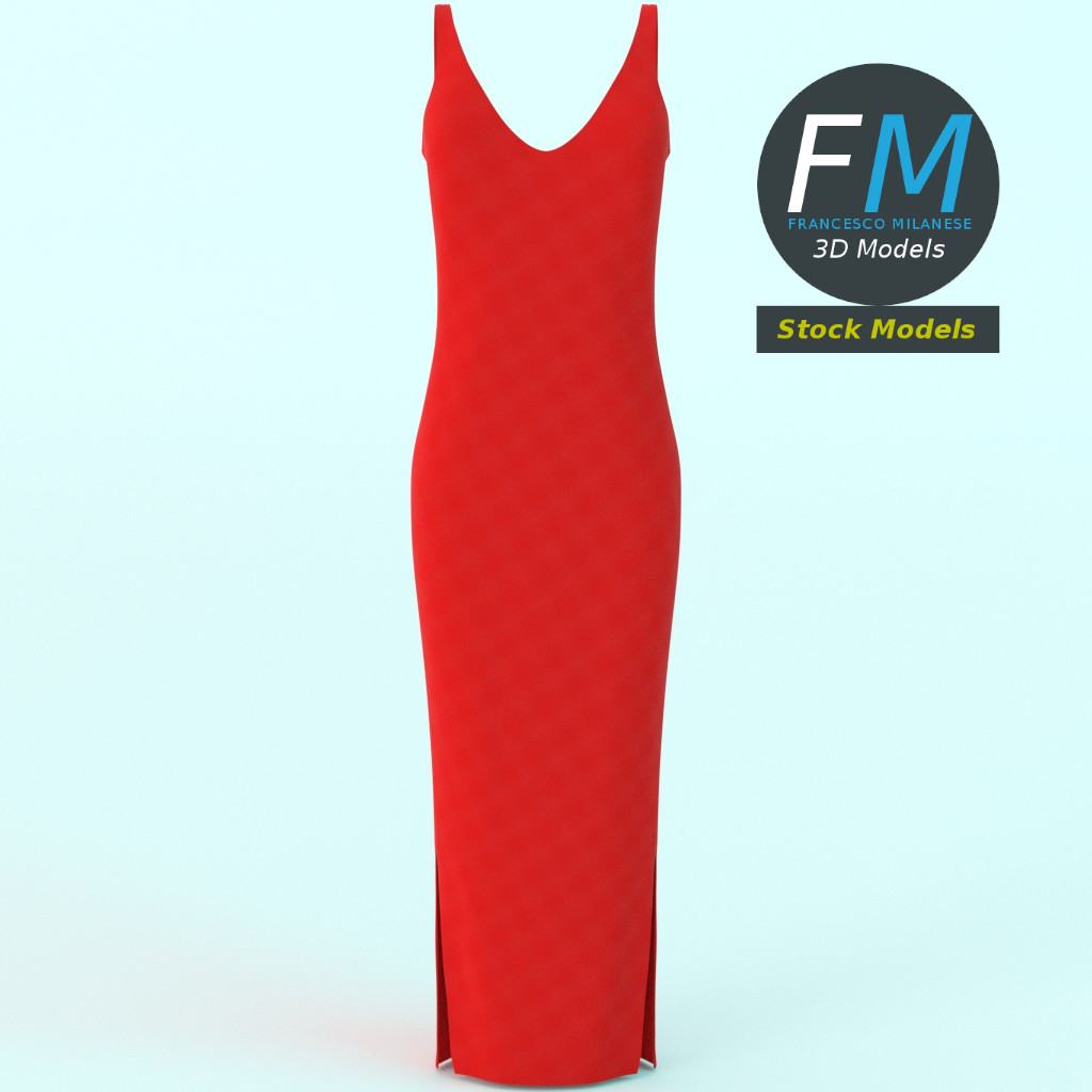 3D-Modell - Rotes Ärmelloses Maxikleid - 03