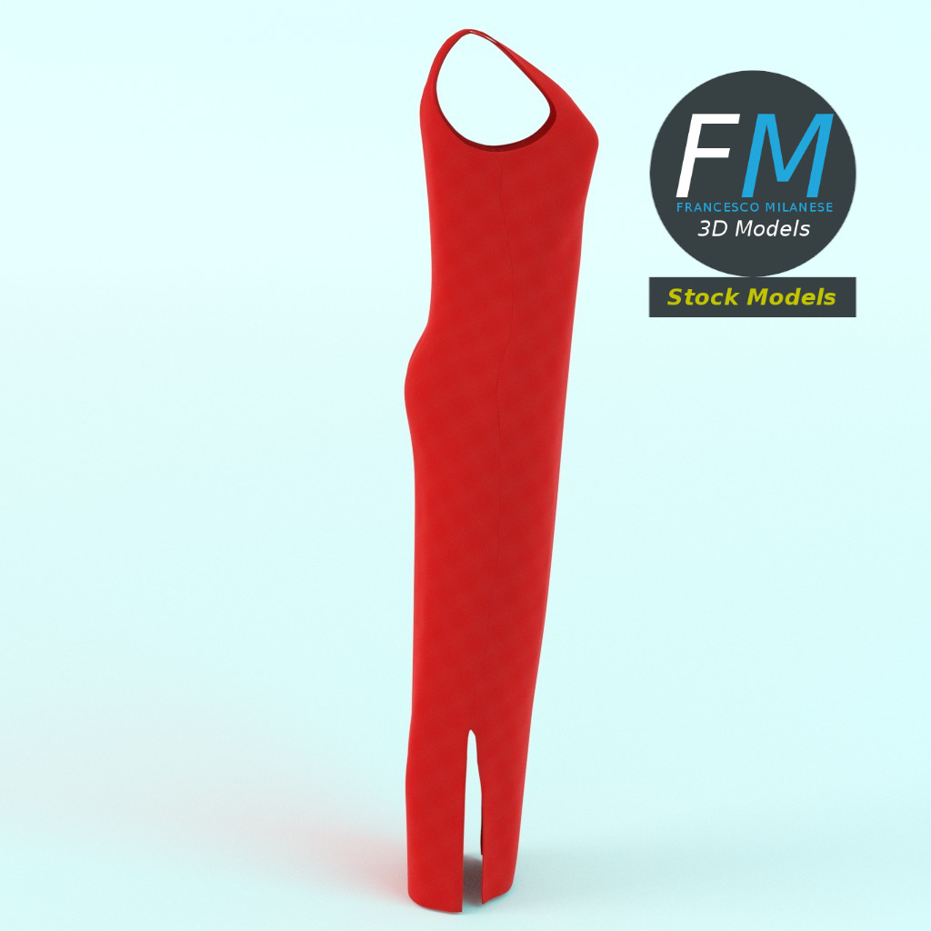 3D-Modell - Rotes Ärmelloses Maxikleid - 04