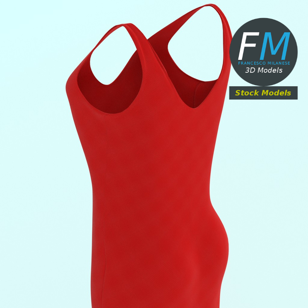 3D-Modell - Rotes Ärmelloses Maxikleid - 05