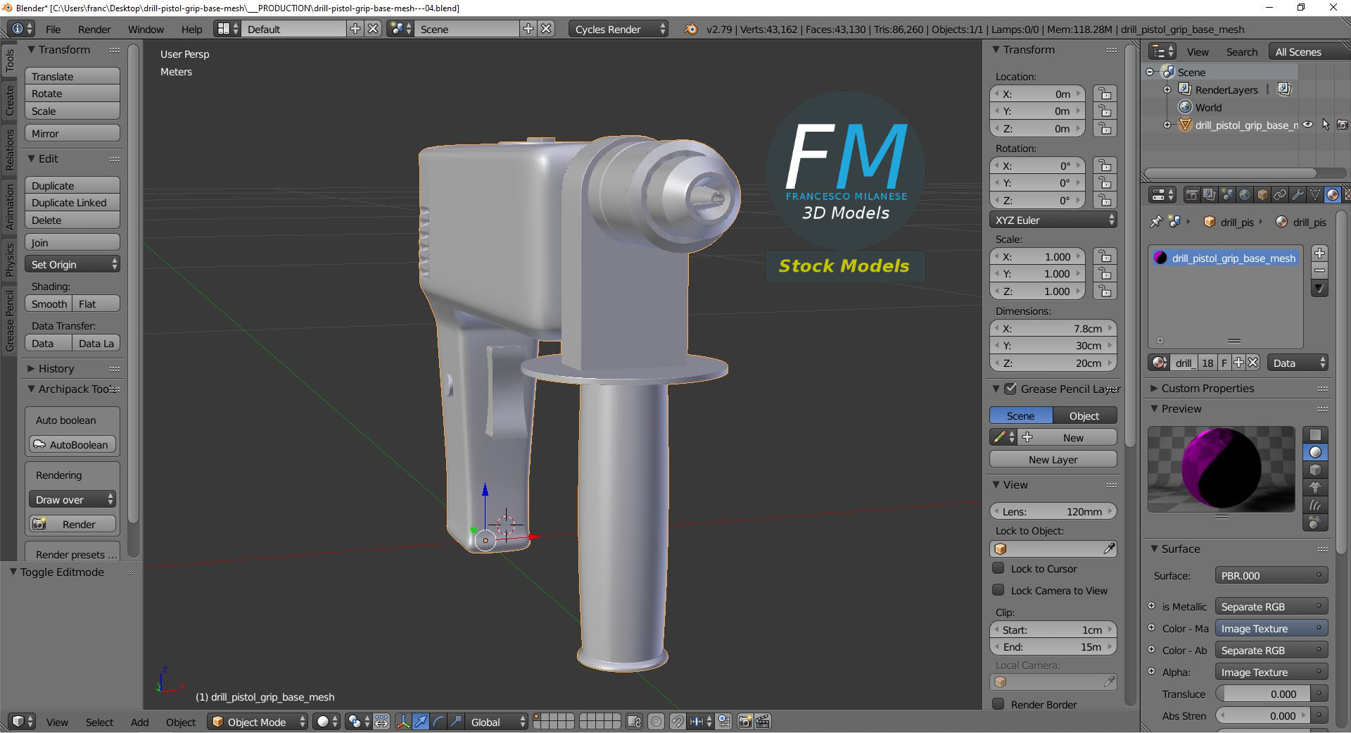 3D-Modell - Basismesh Bohrmaschine mit Pistolengriff - 09