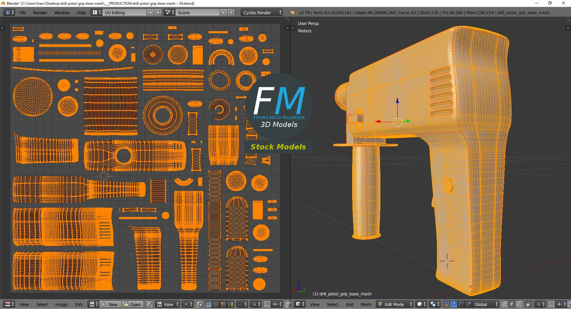 3D-Modell - Basismesh Bohrmaschine mit Pistolengriff - 10