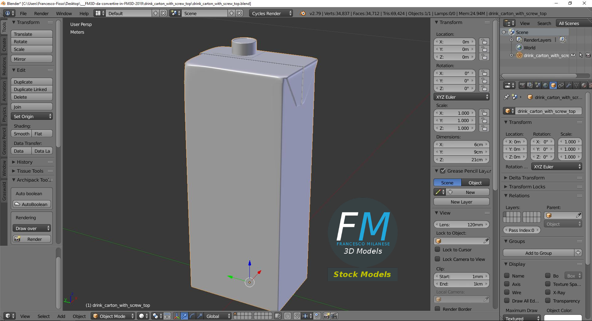 3D-Modell - Getränkekarton mit Schraubverschluss - 09