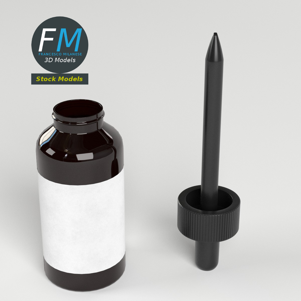 3D-Modell - Tropfflasche mit Flüssigkeit und Etikett - 02