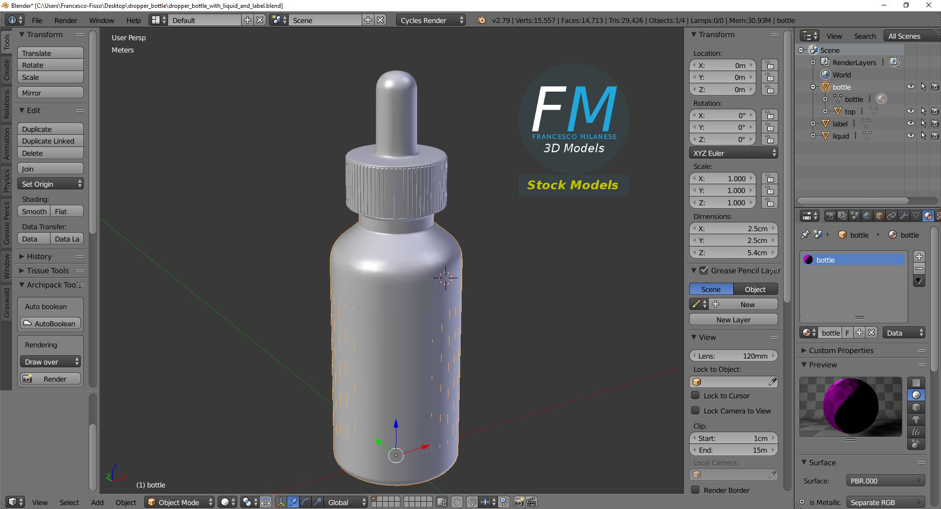 3D-Modell - Tropfflasche mit Flüssigkeit und Etikett - 09