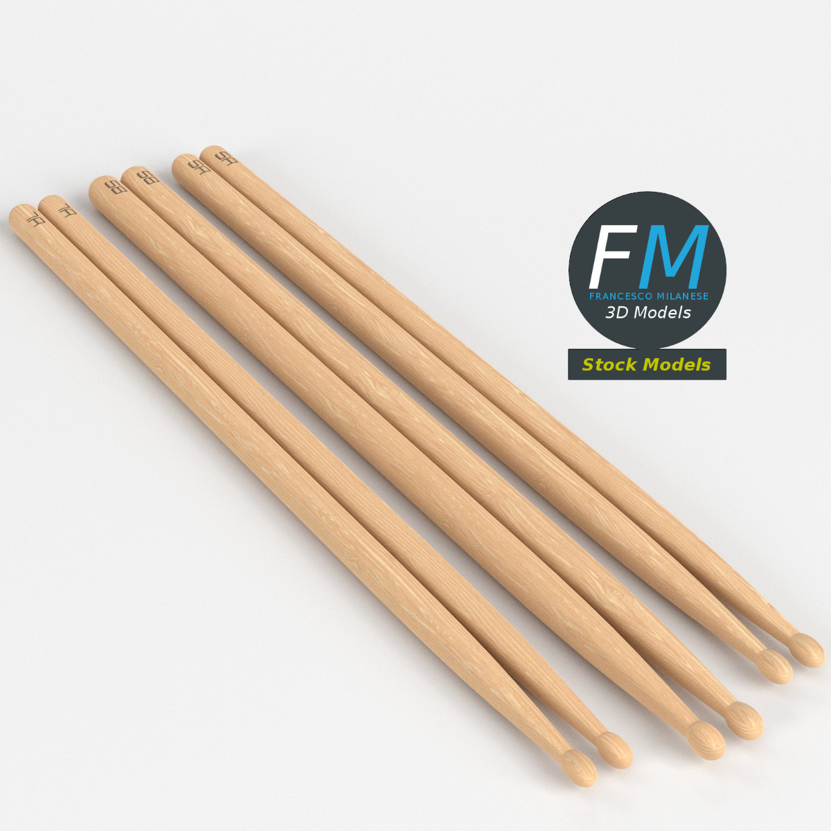 3D-Modell - Drumstick-Set 5A 5B und 7A - 01