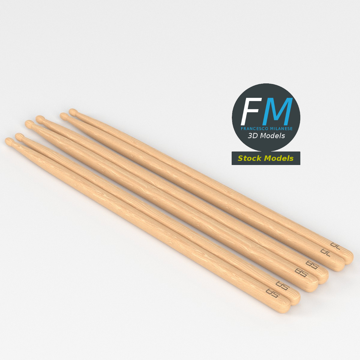 3D-Modell - Drumstick-Set 5A 5B und 7A - 02