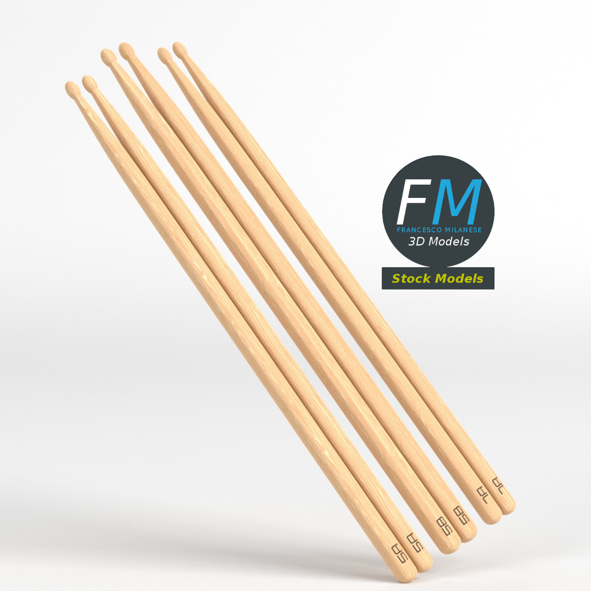 3D-Modell - Drumstick-Set 5A 5B und 7A - 03