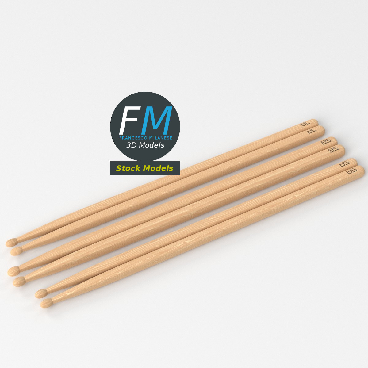 3D-Modell - Drumstick-Set 5A 5B und 7A - 05