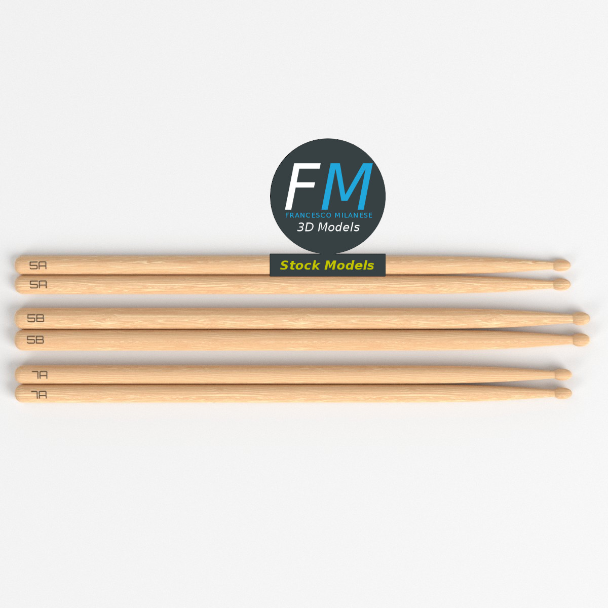 3D-Modell - Drumstick-Set 5A 5B und 7A - 06