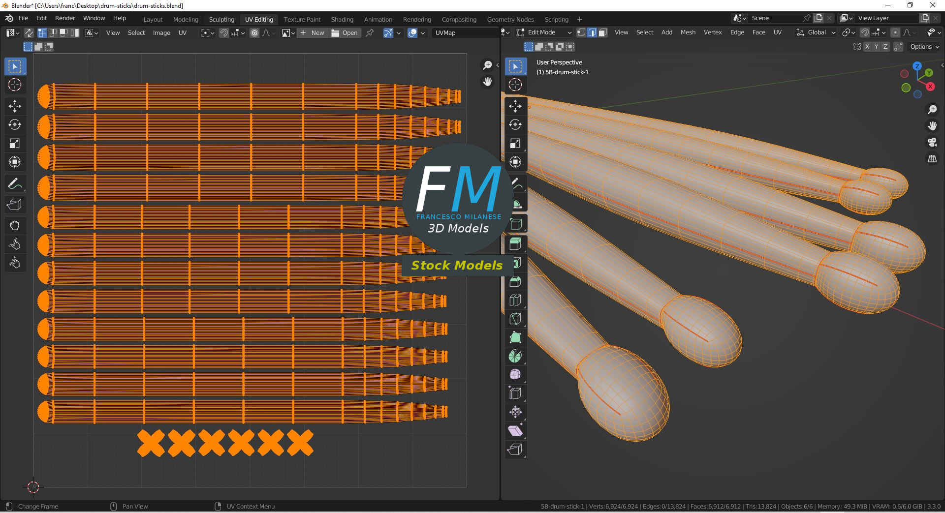 3D-Modell - Drumstick-Set 5A 5B und 7A - 10