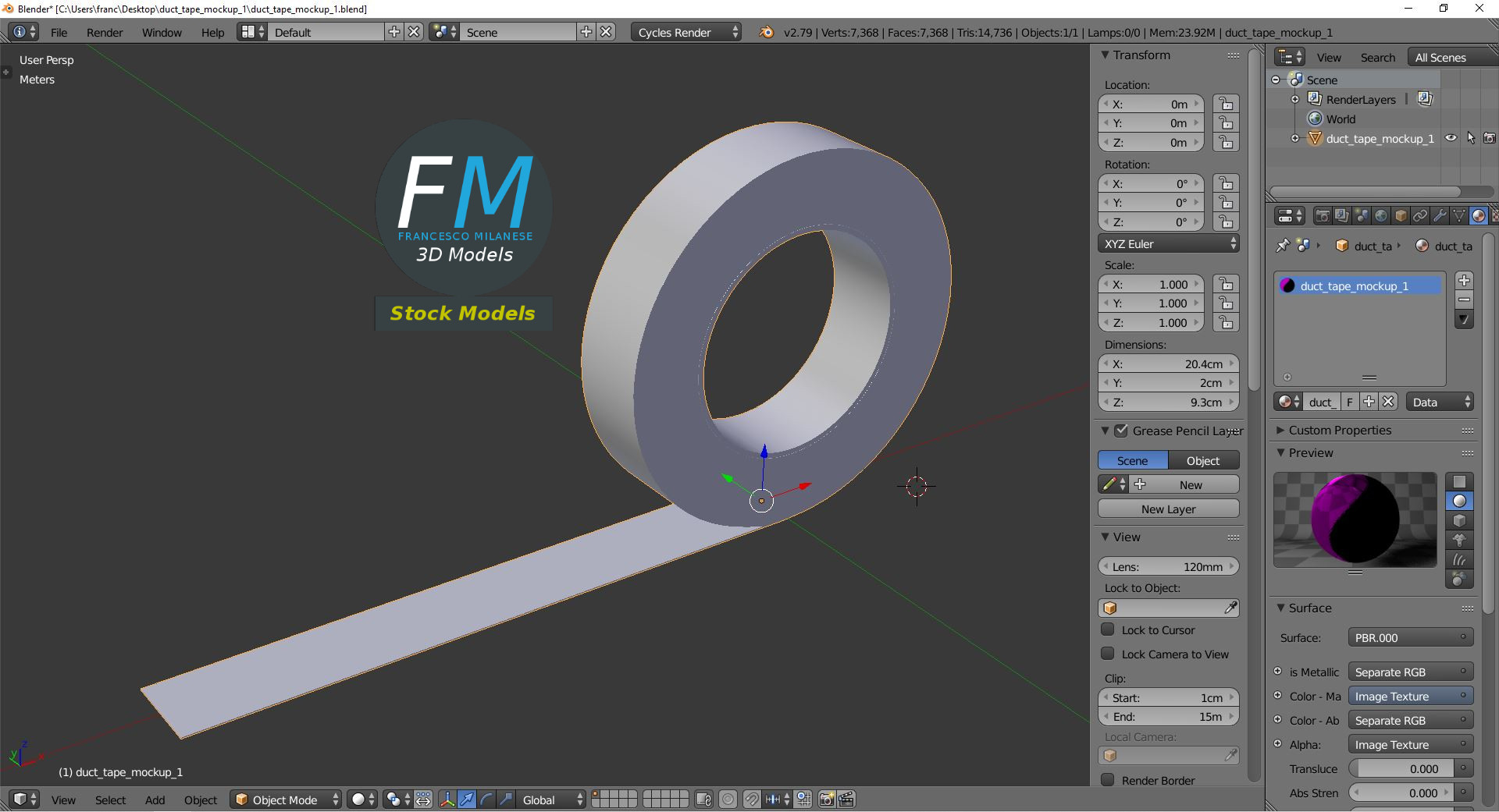 3D-Modell - Mock-up einer weißen Gewebeklebebandrolle - 09