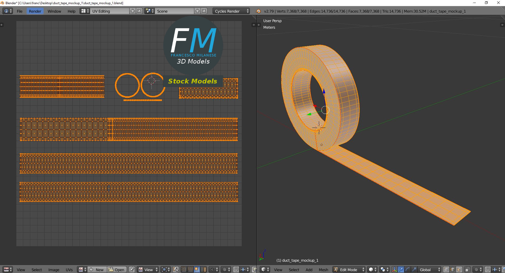 3D-Modell - Mock-up einer weißen Gewebeklebebandrolle - 10