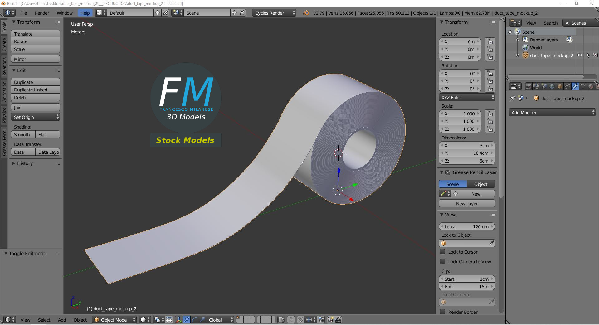 3D-Modell - Mock-up einer schwarzen Gewebeklebebandrolle - 09
