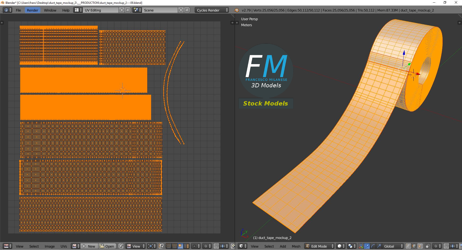 3D-Modell - Mock-up einer schwarzen Gewebeklebebandrolle - 10