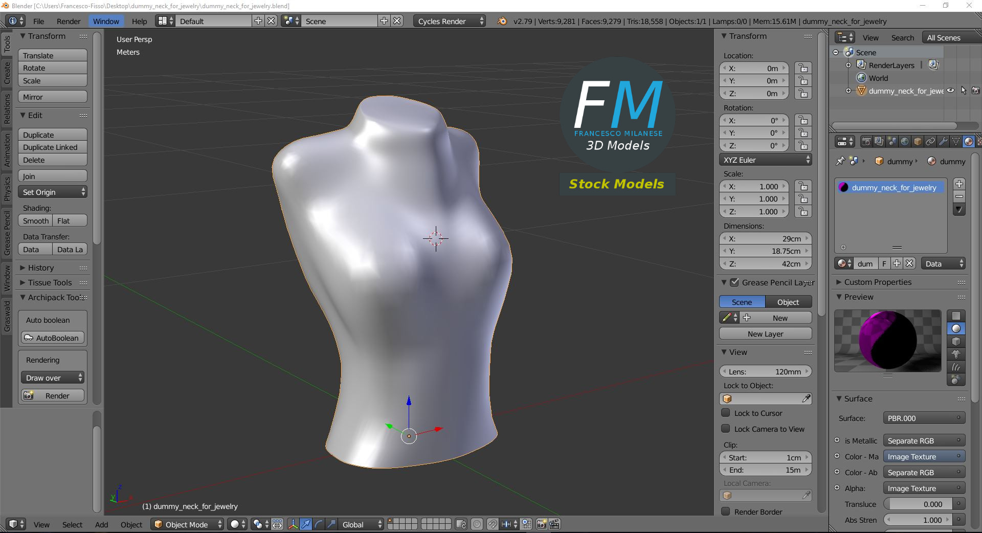 3D-Modell - Schmuck-Präsentationsbüste - 09