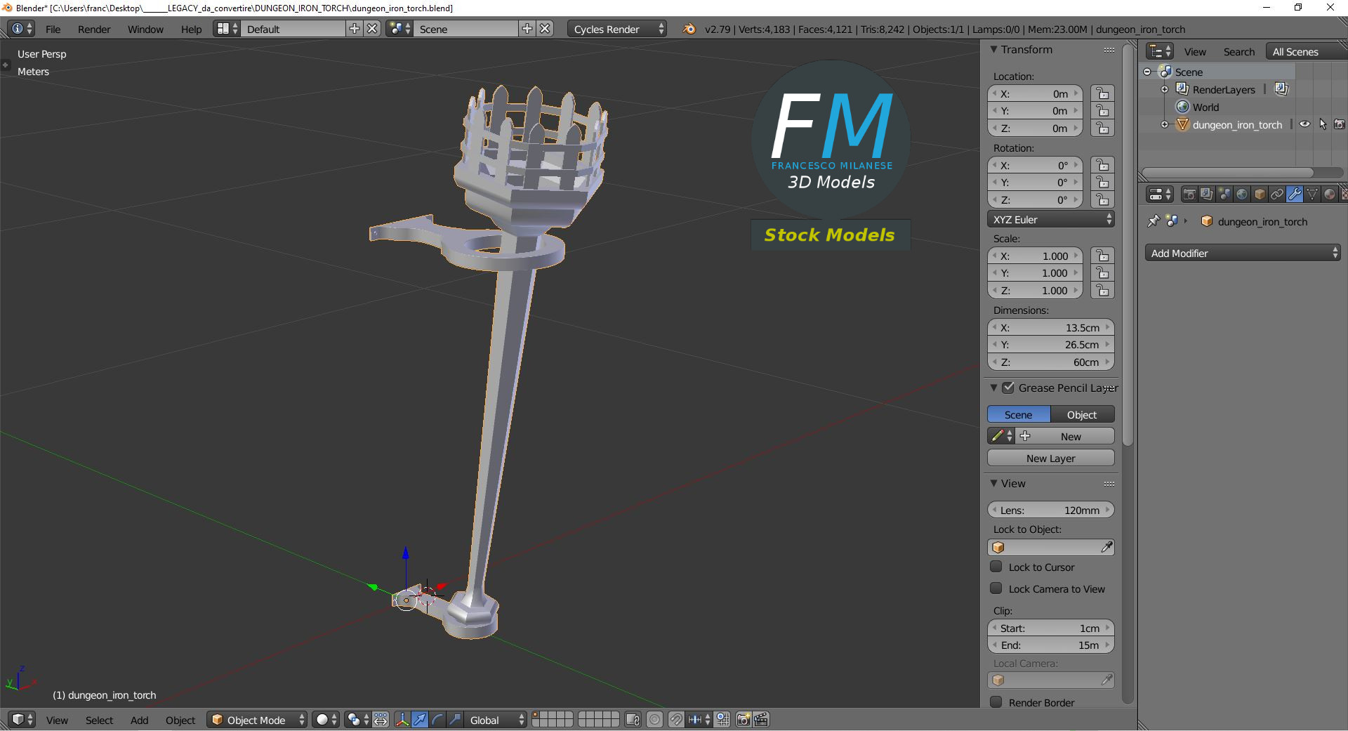 3D-Modell - Eiserne Dungeonfackel - 09