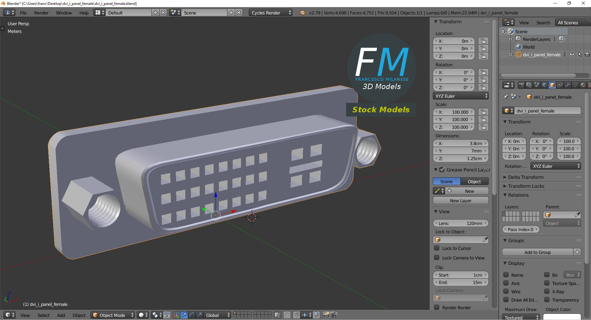 3D-Modell - DVI-I-Einbaubuchse - 09