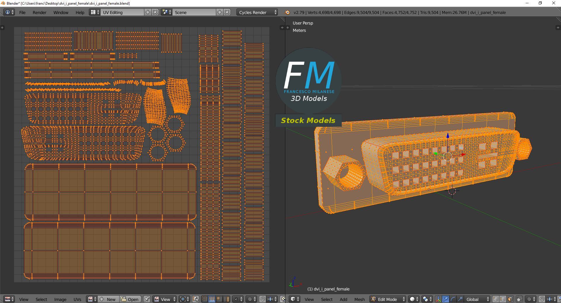 3D-Modell - DVI-I-Einbaubuchse - 10