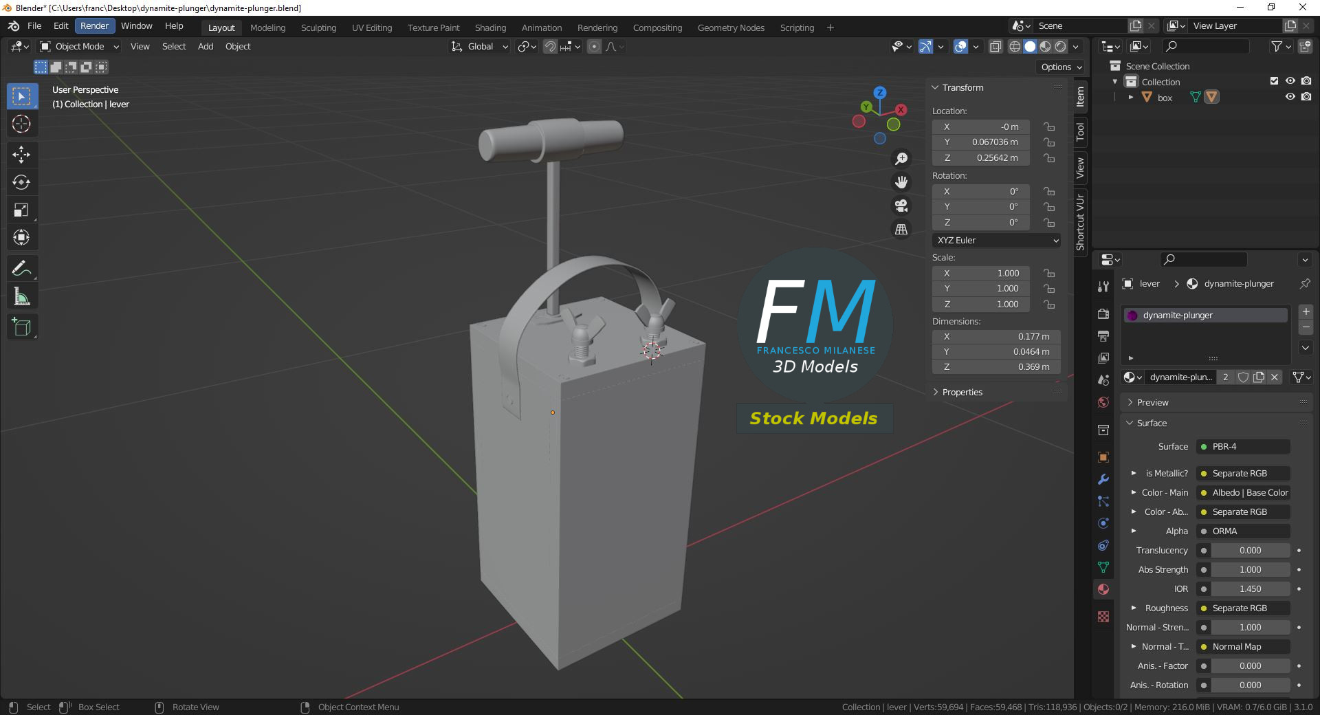 3D-Modell - Sprengzünder mit Druckhebel - 09