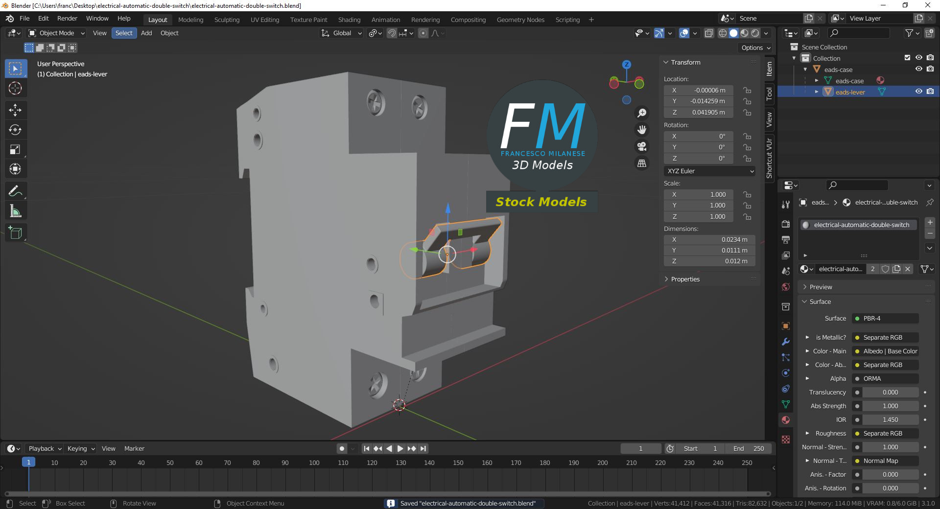 3D-Modell - Zweipoliger Leitungsschutzschalter - 09