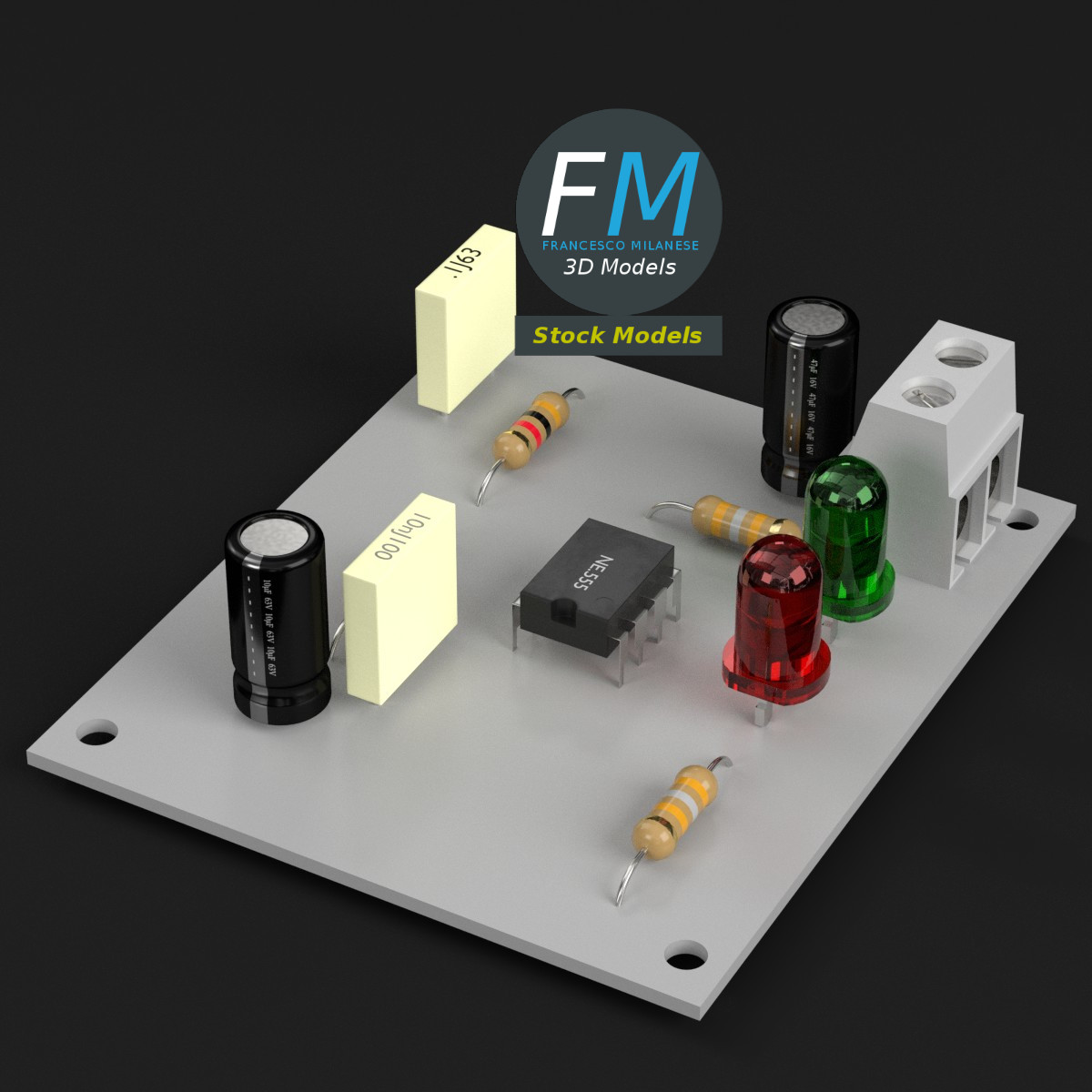 3D-Modell - Elektronische Leiterplatte - 01