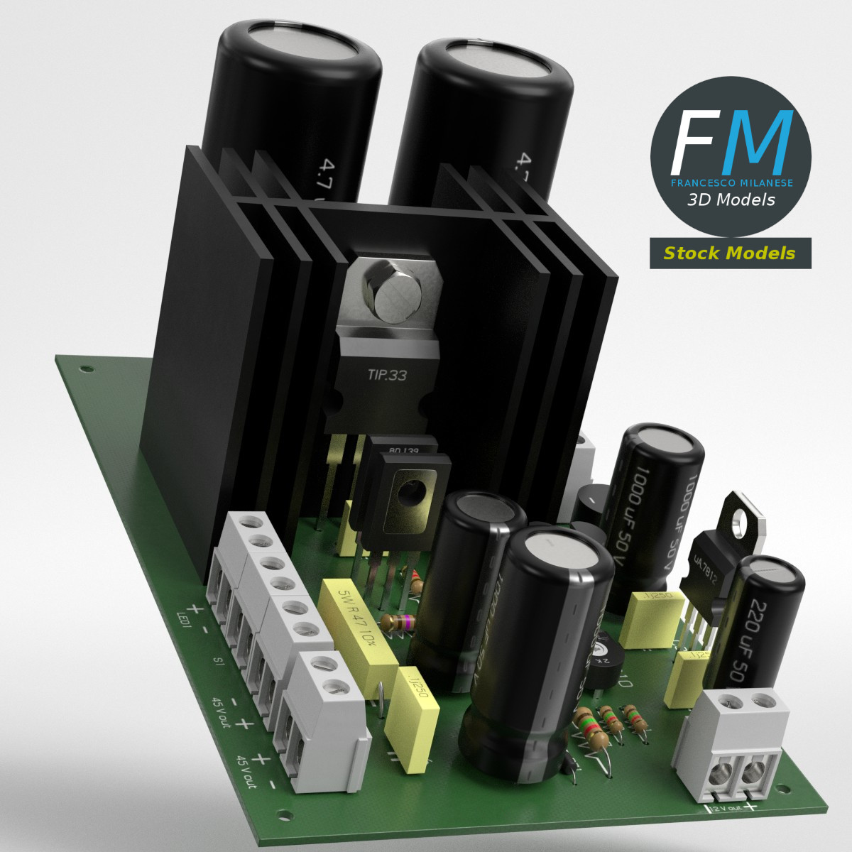 3D-Modell - Leiterplatte für Elektronisches Netzteil - 01