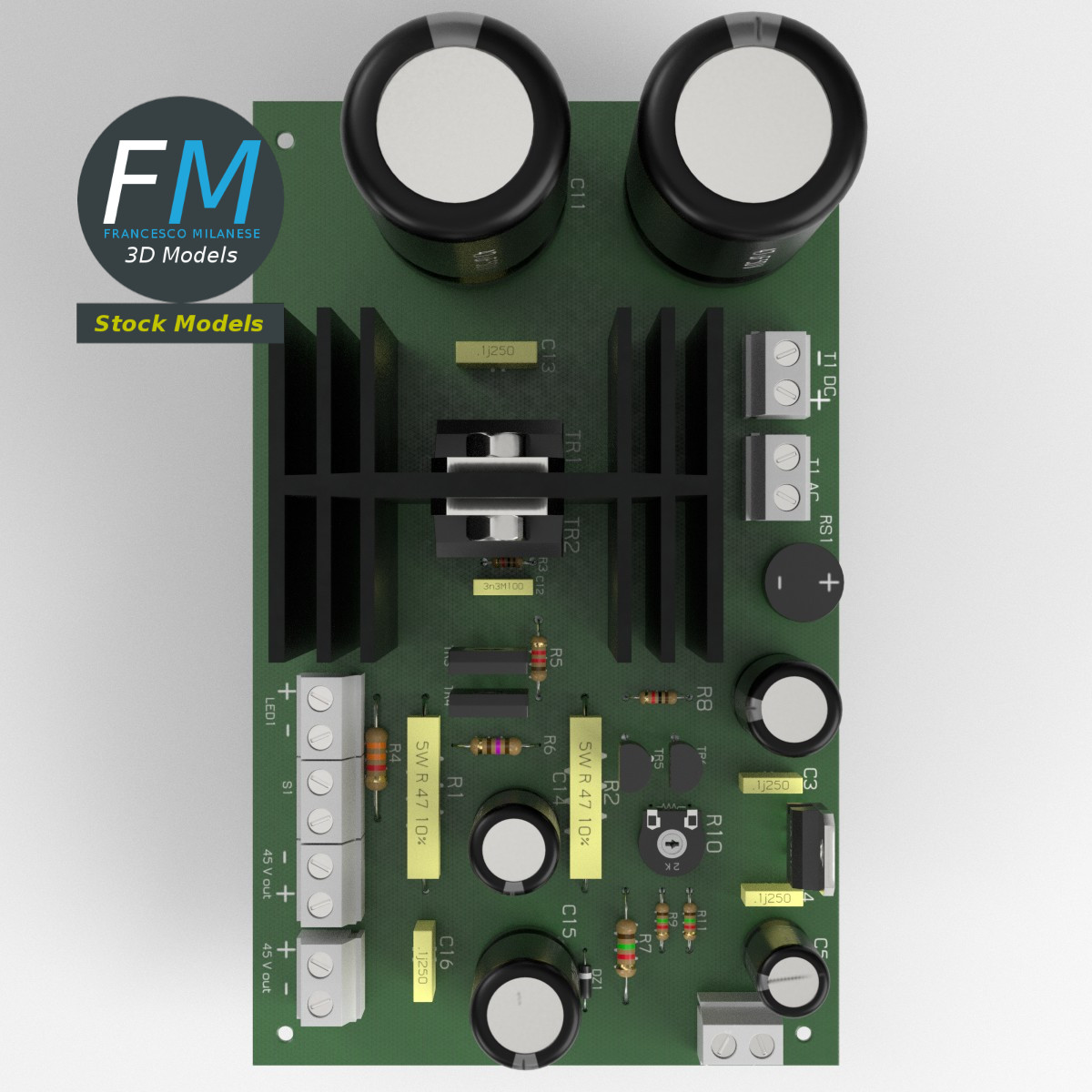 3D-Modell - Leiterplatte für Elektronisches Netzteil - 06