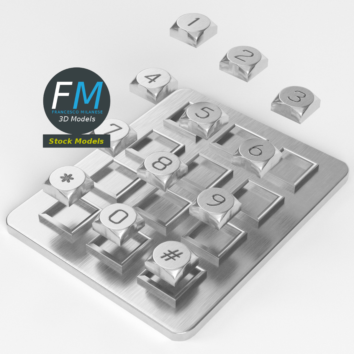 3D-Modell - Elektronisches Metall-Zifferntastenfeld - 02