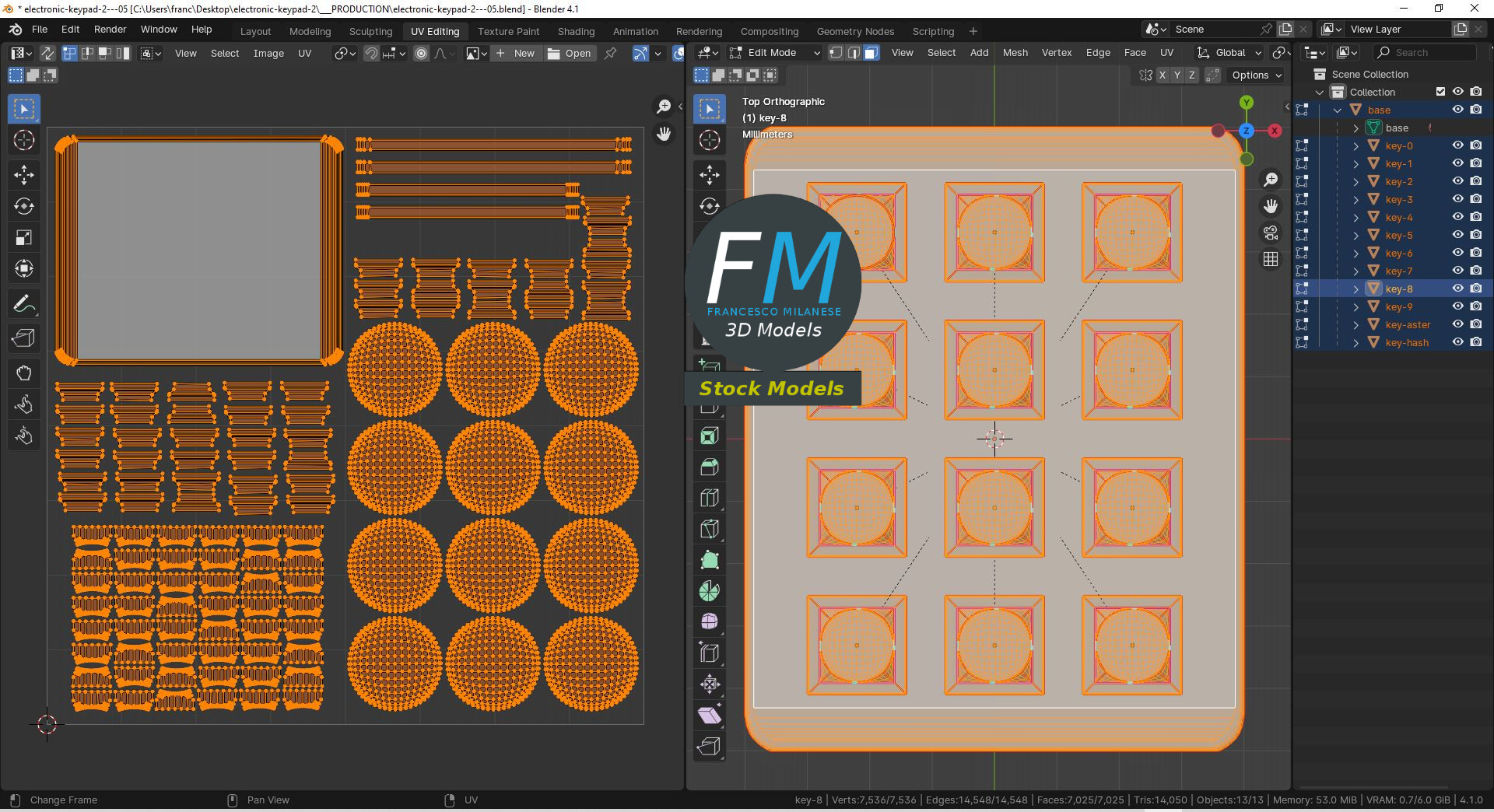 3D-Modell - Elektronisches Metall-Zifferntastenfeld - 10