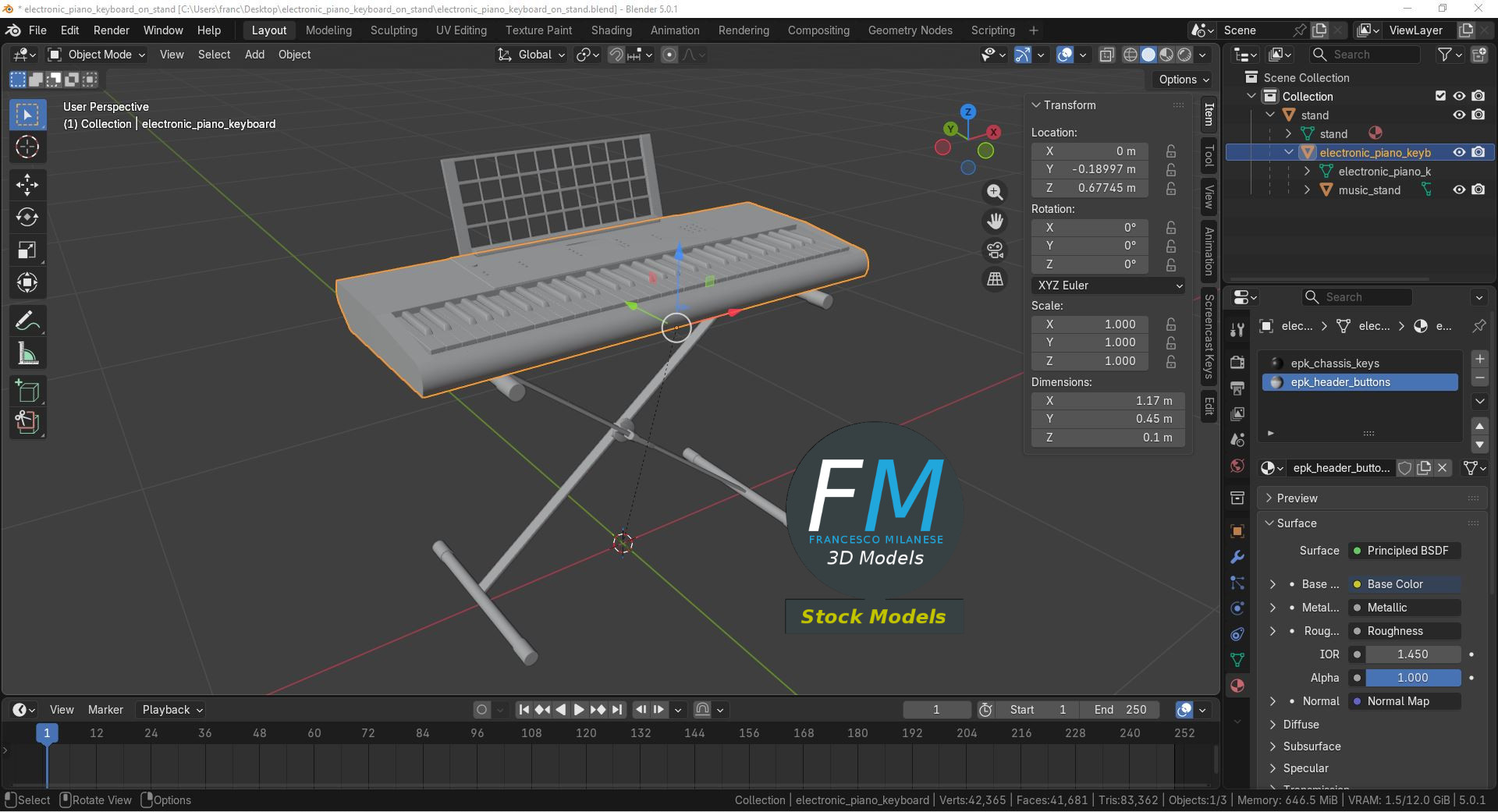 3D-Modell - Tragbares Elektronisches Piano-Keyboard mit Ständer - 09