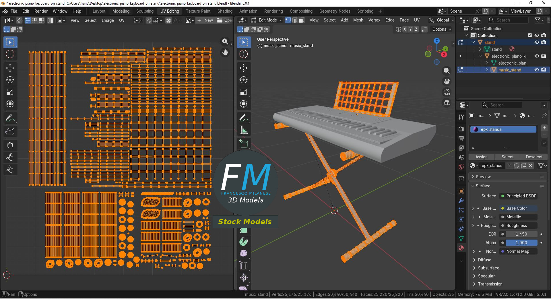 3D-Modell - Tragbares Elektronisches Piano-Keyboard mit Ständer - 10
