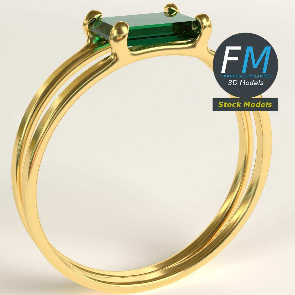 3D-Modell - Doppelring mit Smaragd - 01