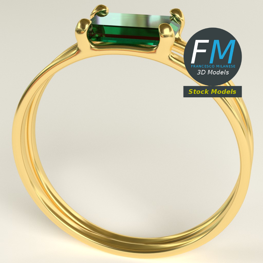 3D-Modell - Doppelring mit Smaragd - 02