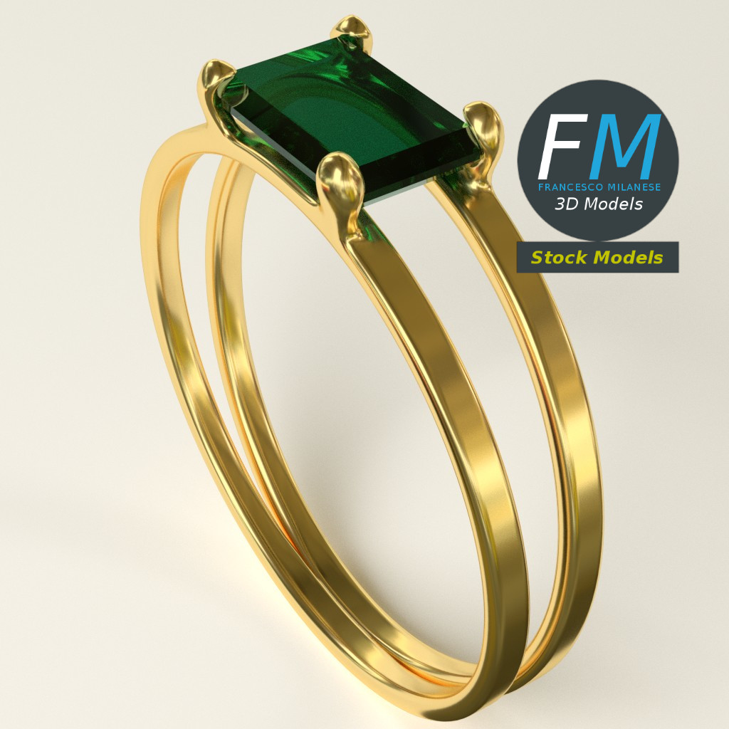 3D-Modell - Doppelring mit Smaragd - 05