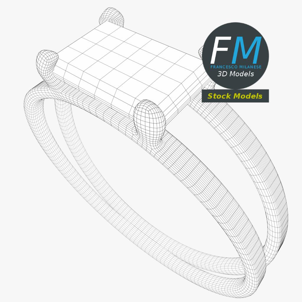 3D-Modell - Doppelring mit Smaragd - 08